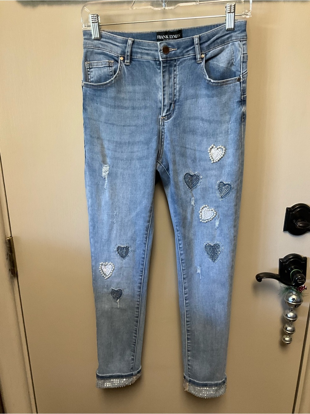Frank Lyman Design Light Blue Skinny Jeans with Heart Embellishments